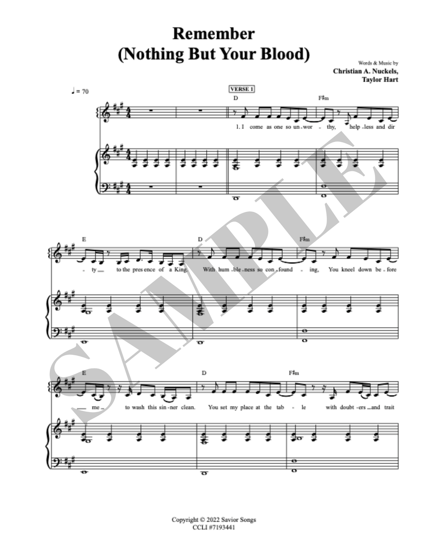 Remember (Nothing But Your Blood) Piano Lead Sheet